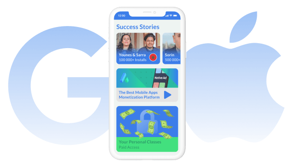 Google and iOS logos near the phone